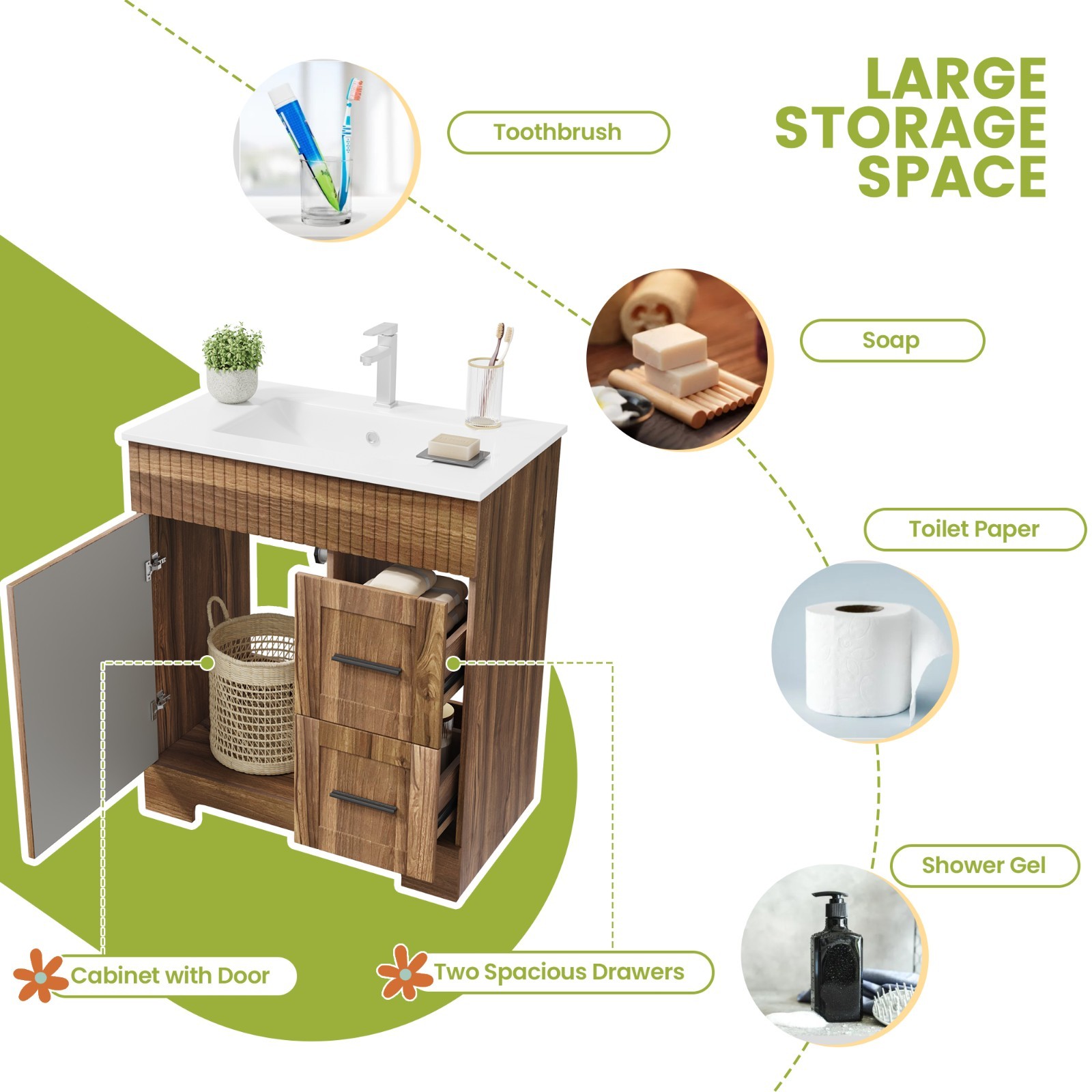 HOMMOW 30″ Single Bathroom Vanity With Ceramic Top And Faucet, Bathroom Vanity