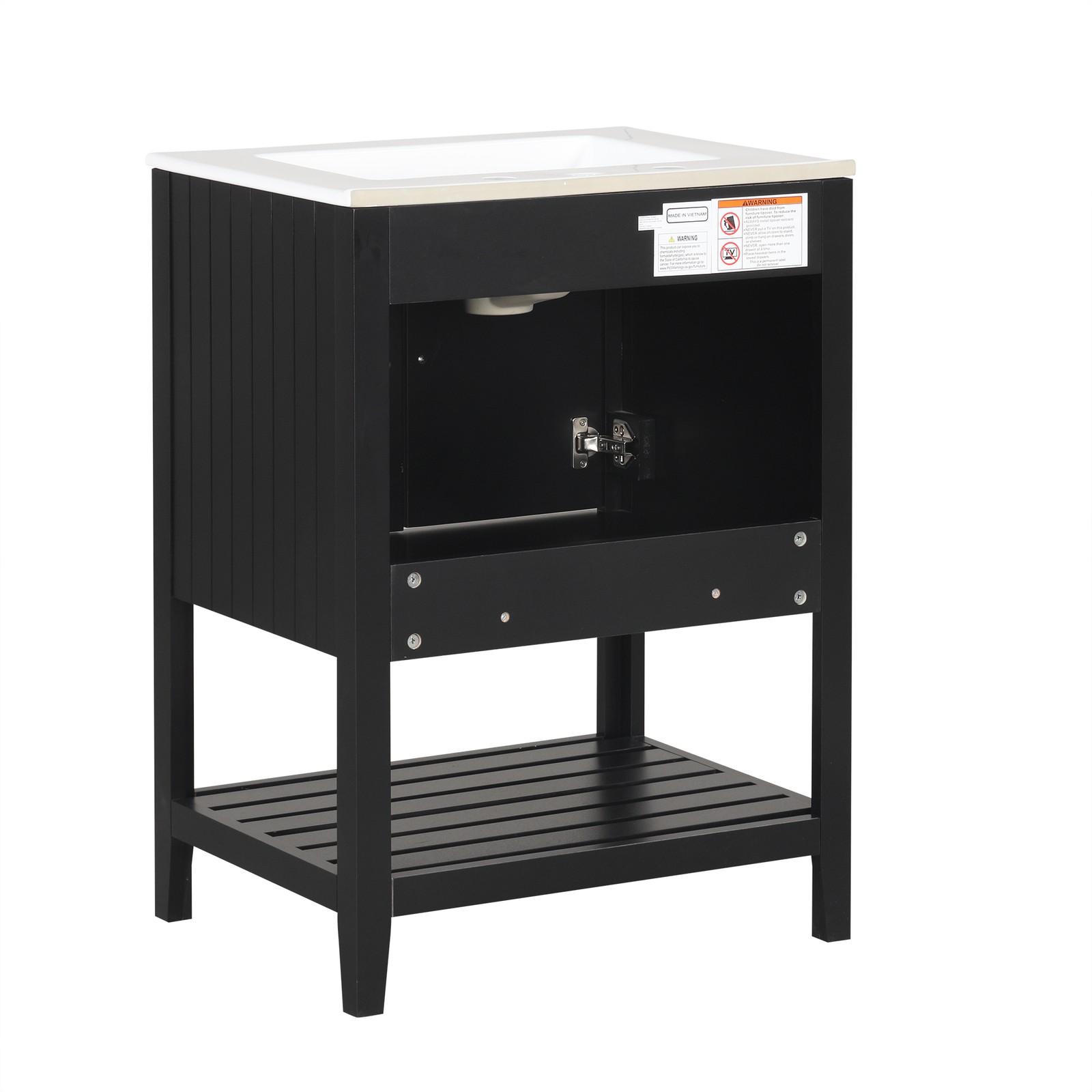 24″ Black Modern Bathroom Vanity with Ceramic Sink & Wood Frame