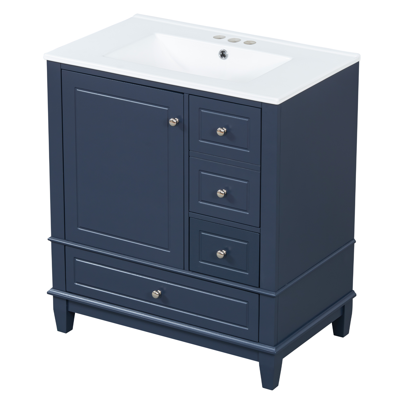 30″ Bathroom Vanity w/Ceramic Sink Freestanding Solid Wood Storage Cabinet Shelf