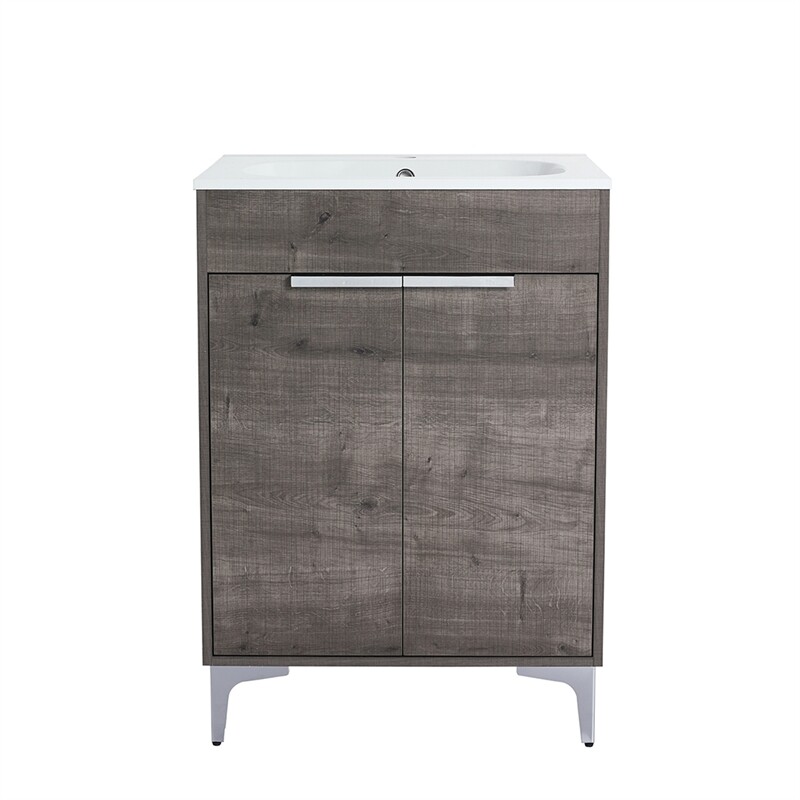 24 in. Single Vanity in Gray Oak finish with Solid Surface Resin White Sink