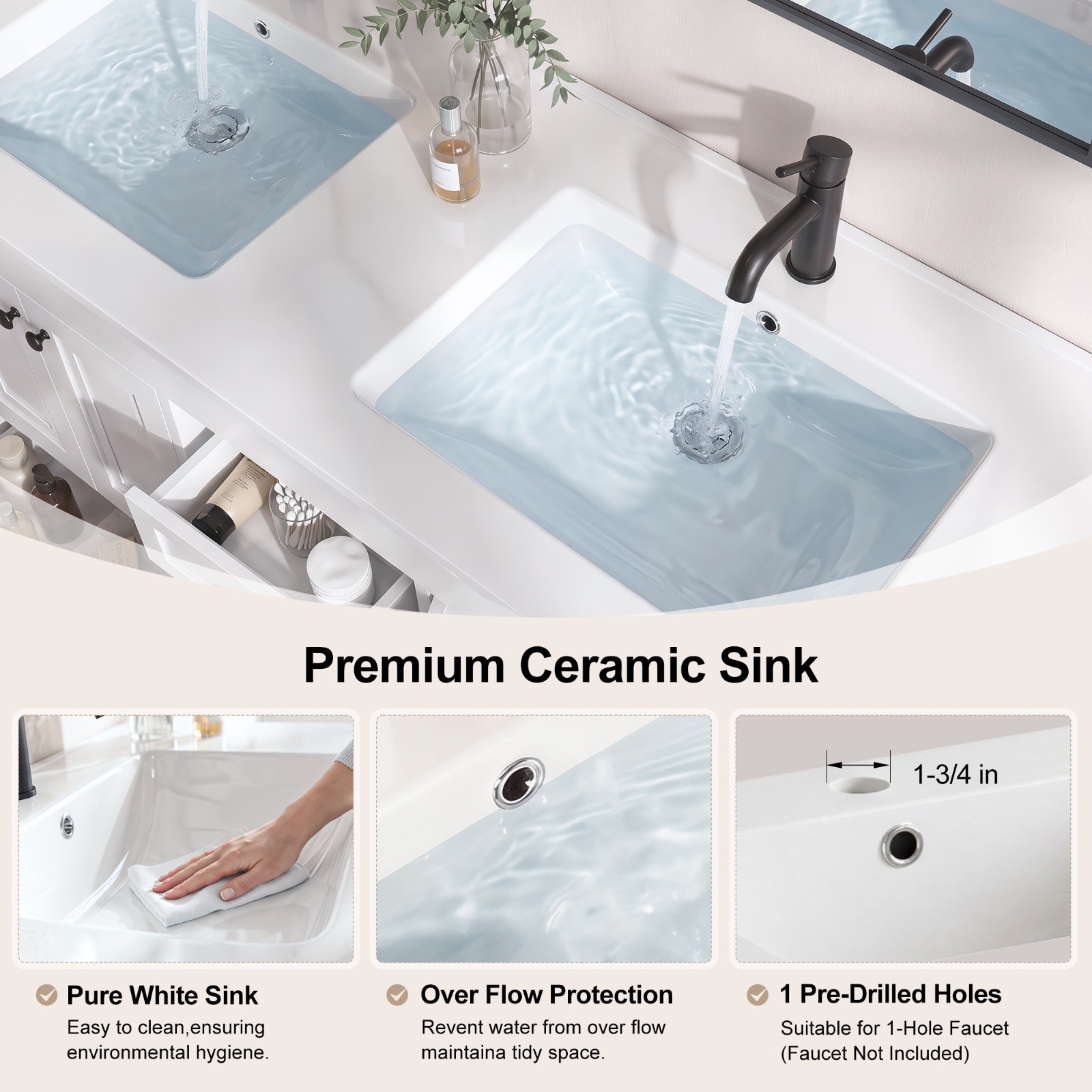 Double Sink Bathroom Vanity Cabinet Freestanding White Bathroom Storage Vanity