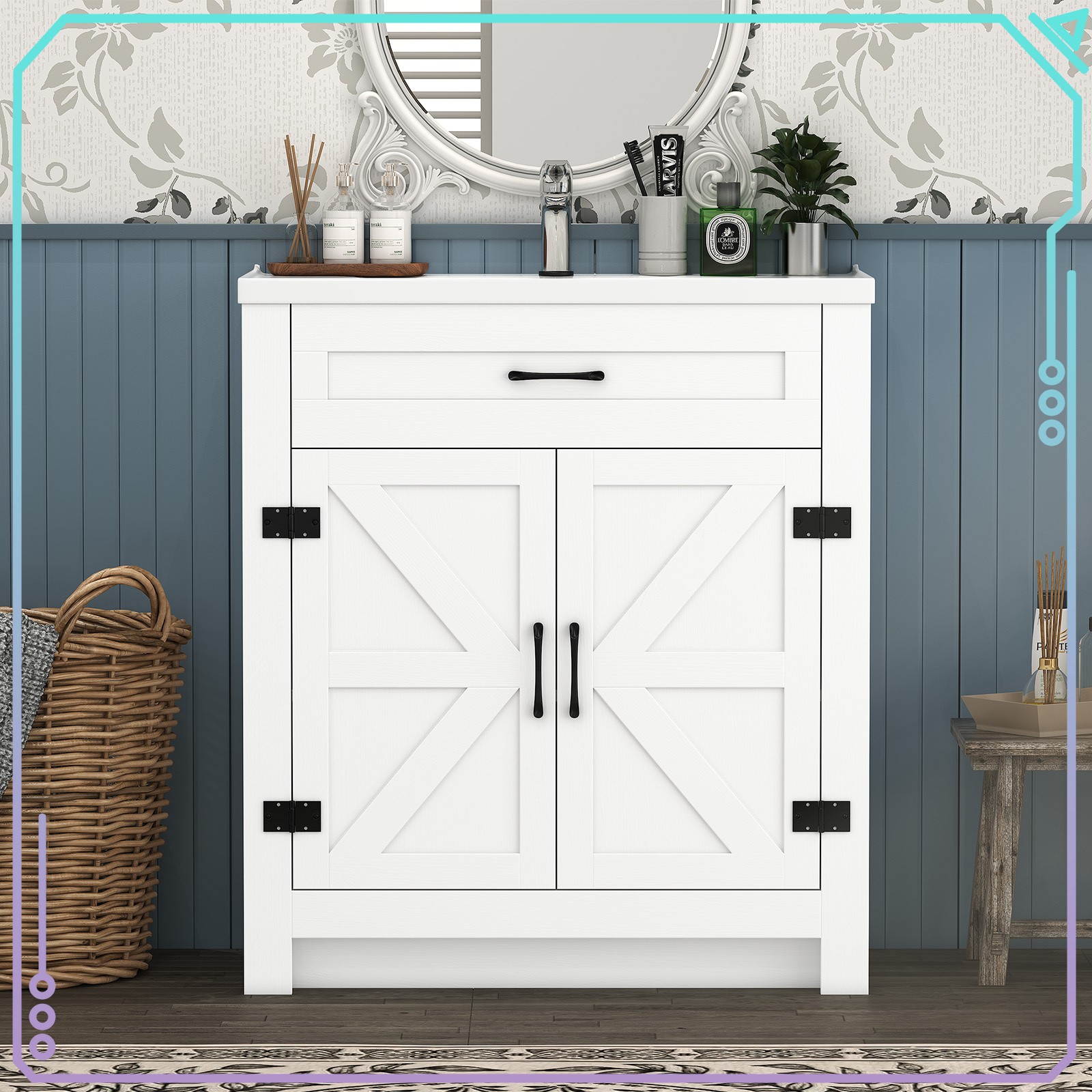 24/31Inch Bathroom Vanity with Ceramic Sink Modern Vanity Storage Cabinet New