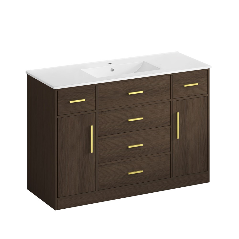 48″ Bathroom Vanity w/Sink,Freestanding Vanity Storage Cabinet,5 Drawers,2 Doors