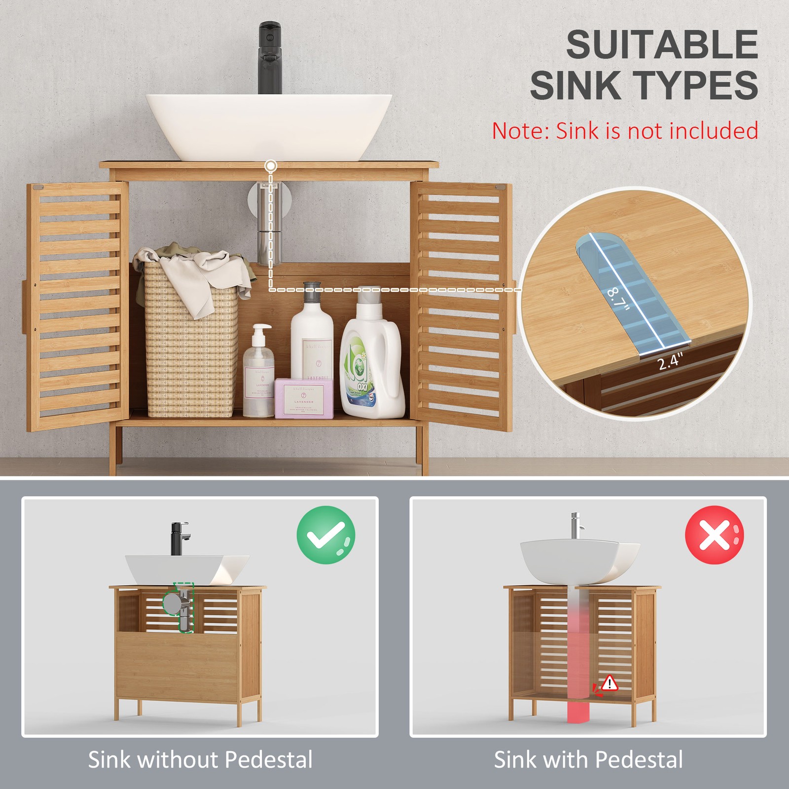 Bamboo Under Sink Cabinet Bathroom Organizer