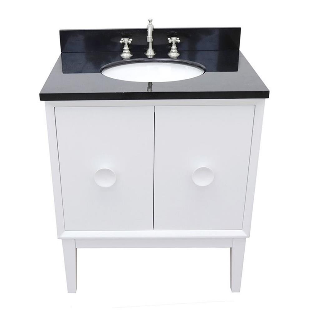 Stora 31″ Solid Wood Single Oval Sink Vanity with Black Galaxy Top in White