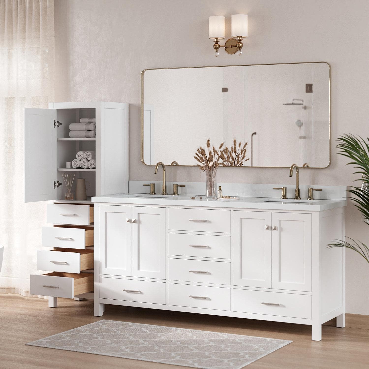 Ariel A073DWQRVO-LC Cambridge 93″ – White / Pure White Quartz Top / Brushed