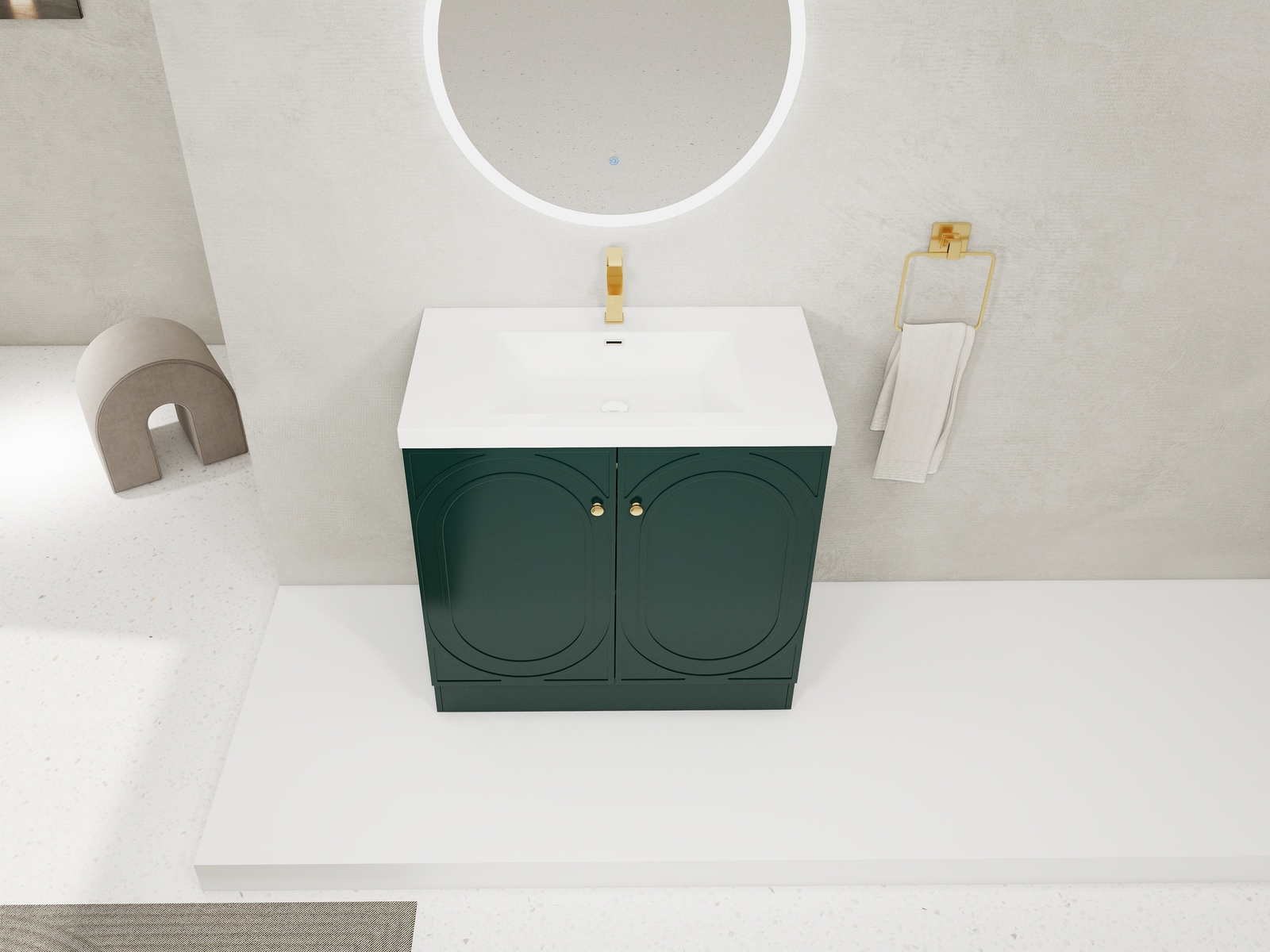 36inch Plywood Freestanding Bathroom Vanity Cabinet Dark Green Resin Sink Basin