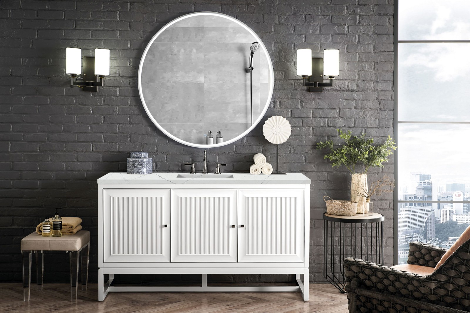 James Martin Vanities E645-V60S-3ENC Athens 60″ Wall Mounted and – White