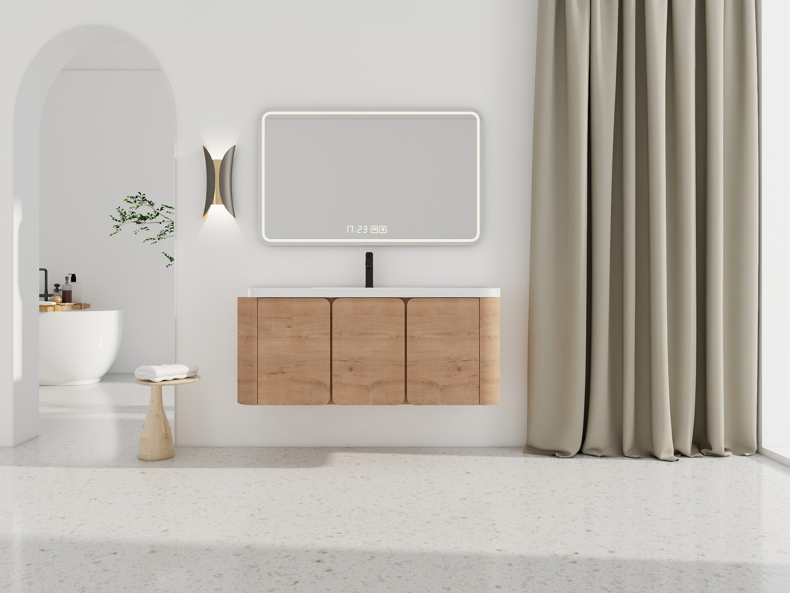 48″ Plywood Floating Wall-Mounted Bathroom Vanity Resin Sink 3 Soft-Close Doors