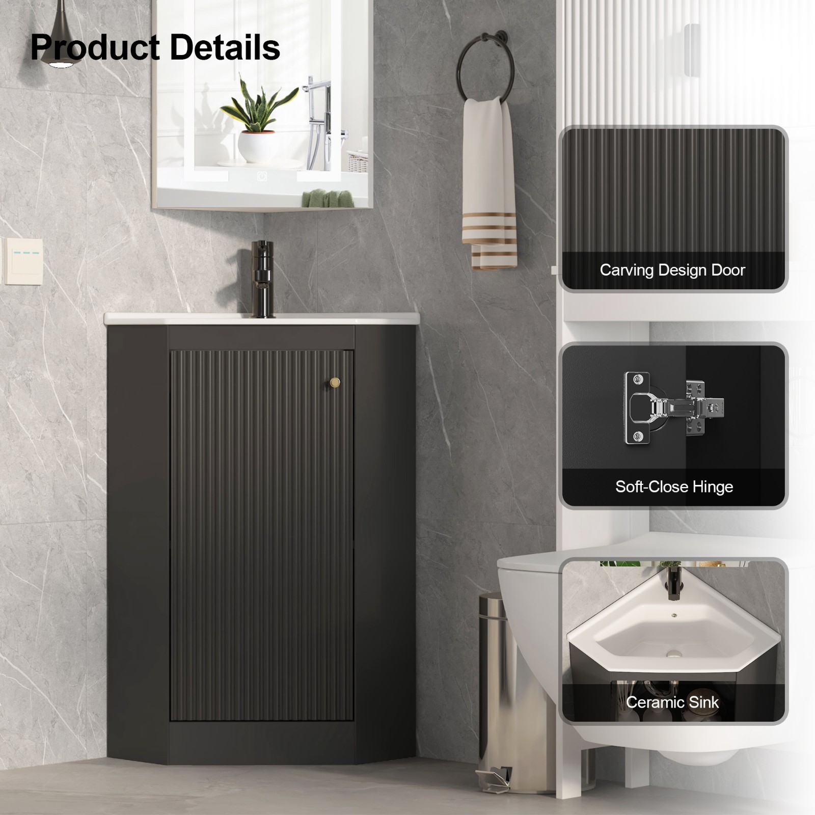 Corner Bathroom Vanity Sink Combo for Small Space Freestanding Storage Cabinet