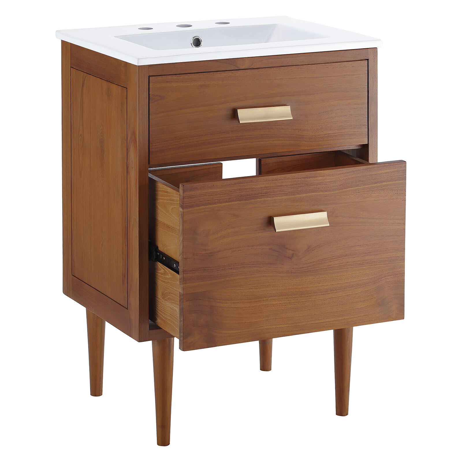 Modway Cassia 24″ Teak Wood Bathroom Vanity in Natural White