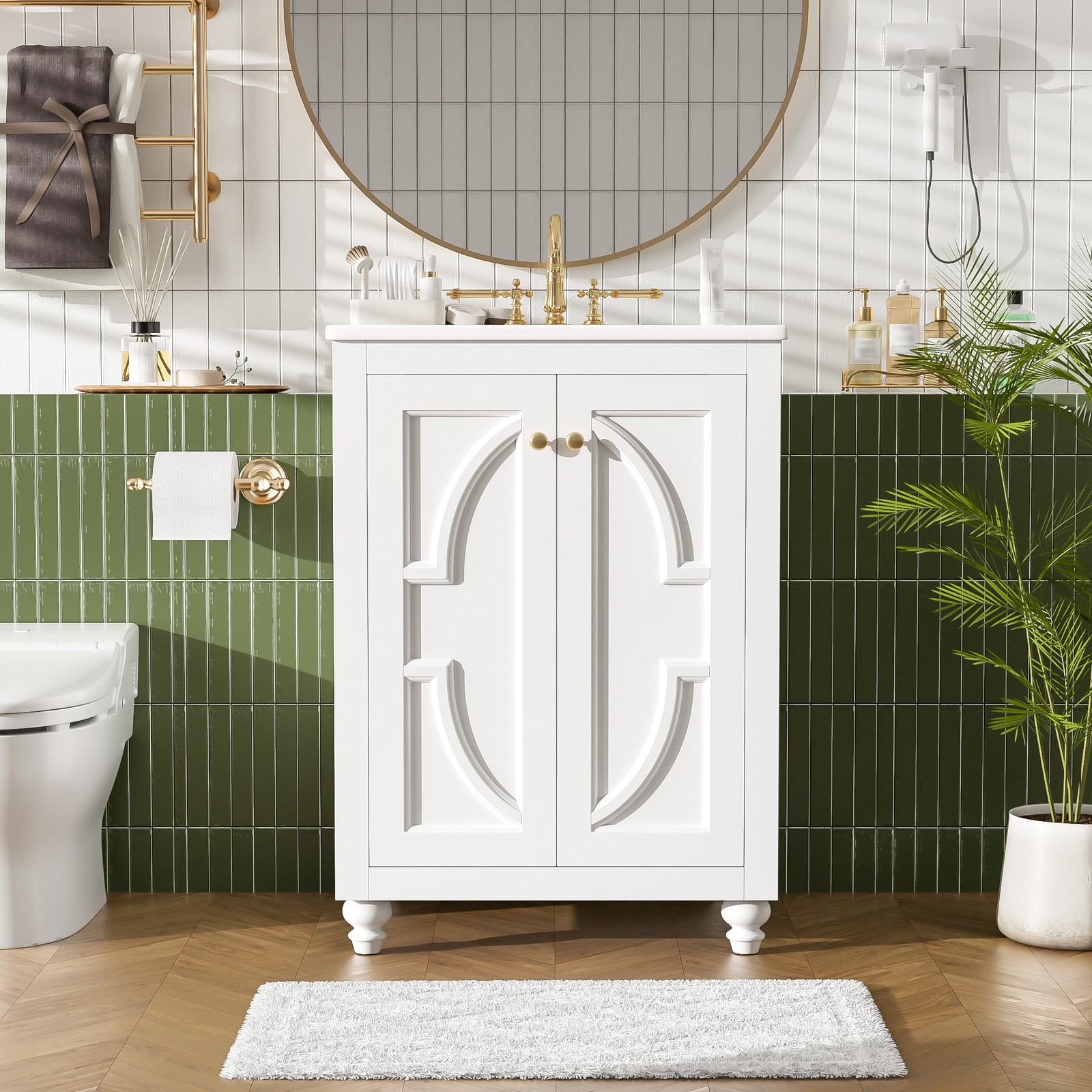24″ Modern Bathroom Vanity with Elliptical Motif & Soft-Close Hinges