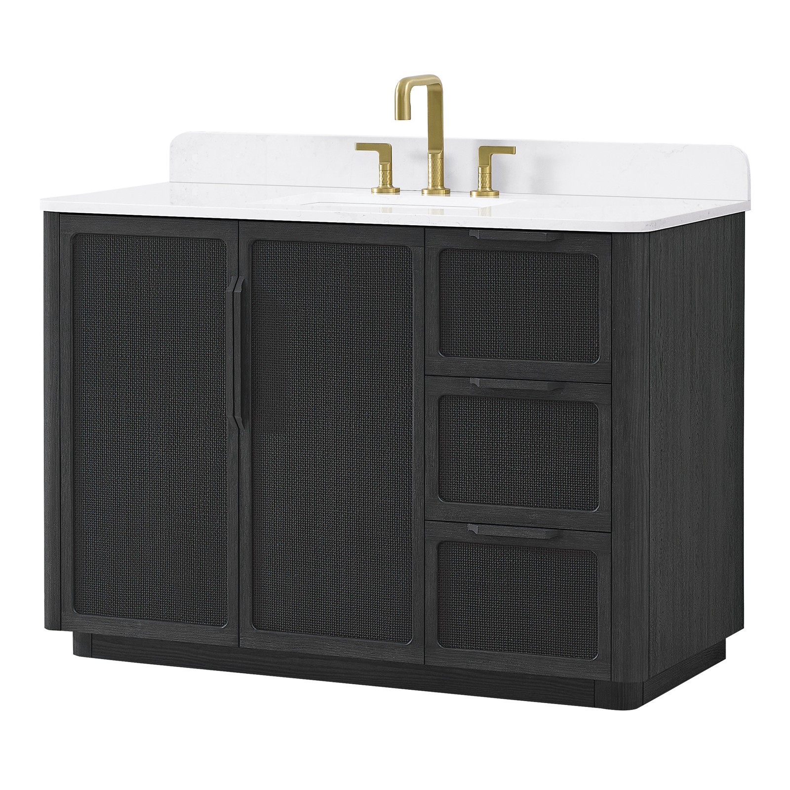 Busan 48″ Single Bath Vanity in Oak Classic Black with White Quartz Stone Top