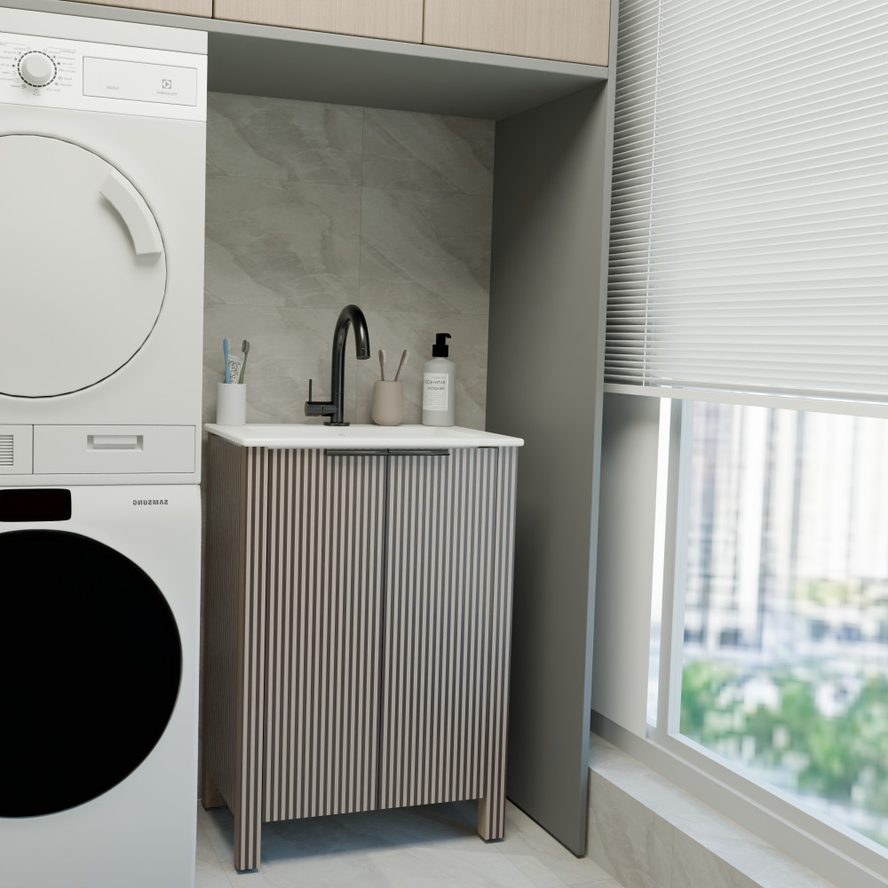 24″ Modern Bathroom Vanity Sink Combo with White Basin & Brown Cabinet