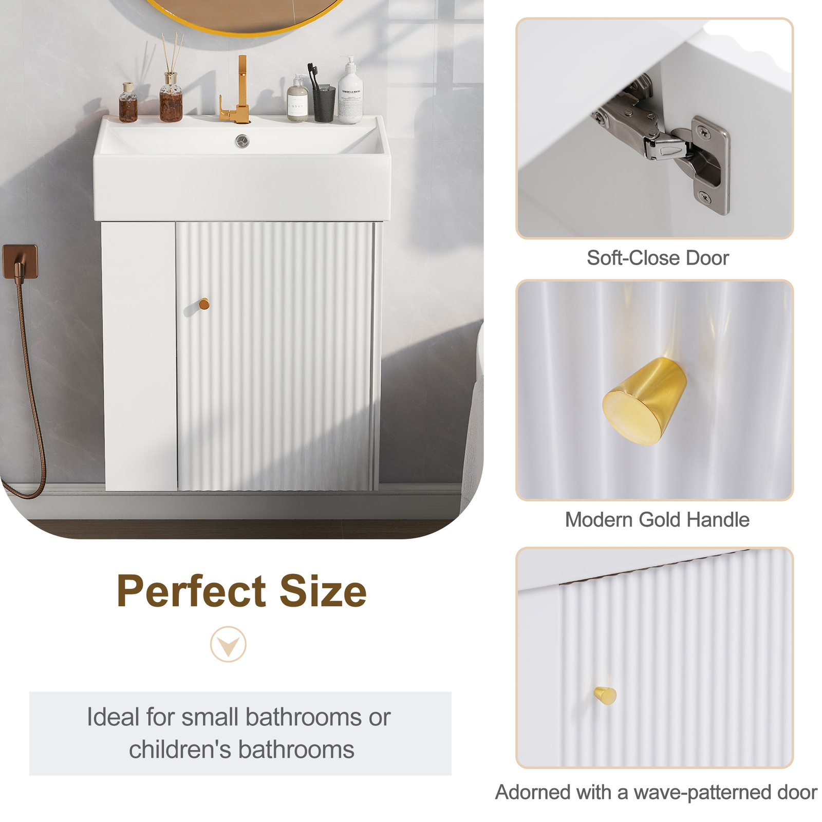 21.6inch Modern Floating Bathroom Vanity with Ceramic Basin Left side storage