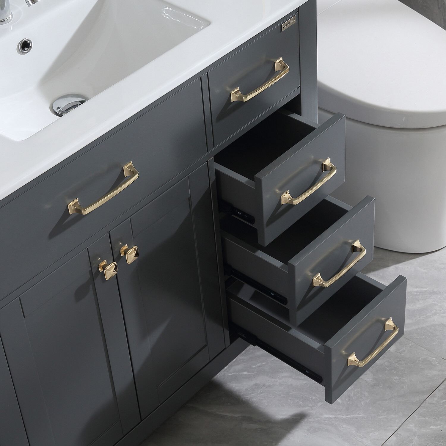 36″ Bathroom Vanity White Ceramic Sink Undermount Cabinet W/Faucet Drain Mirror