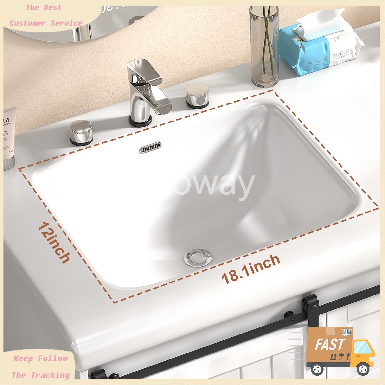 47″ Large Bathroom 2 Vanity Ceramic Sink Set Cabinet with Drawers & Cabinets