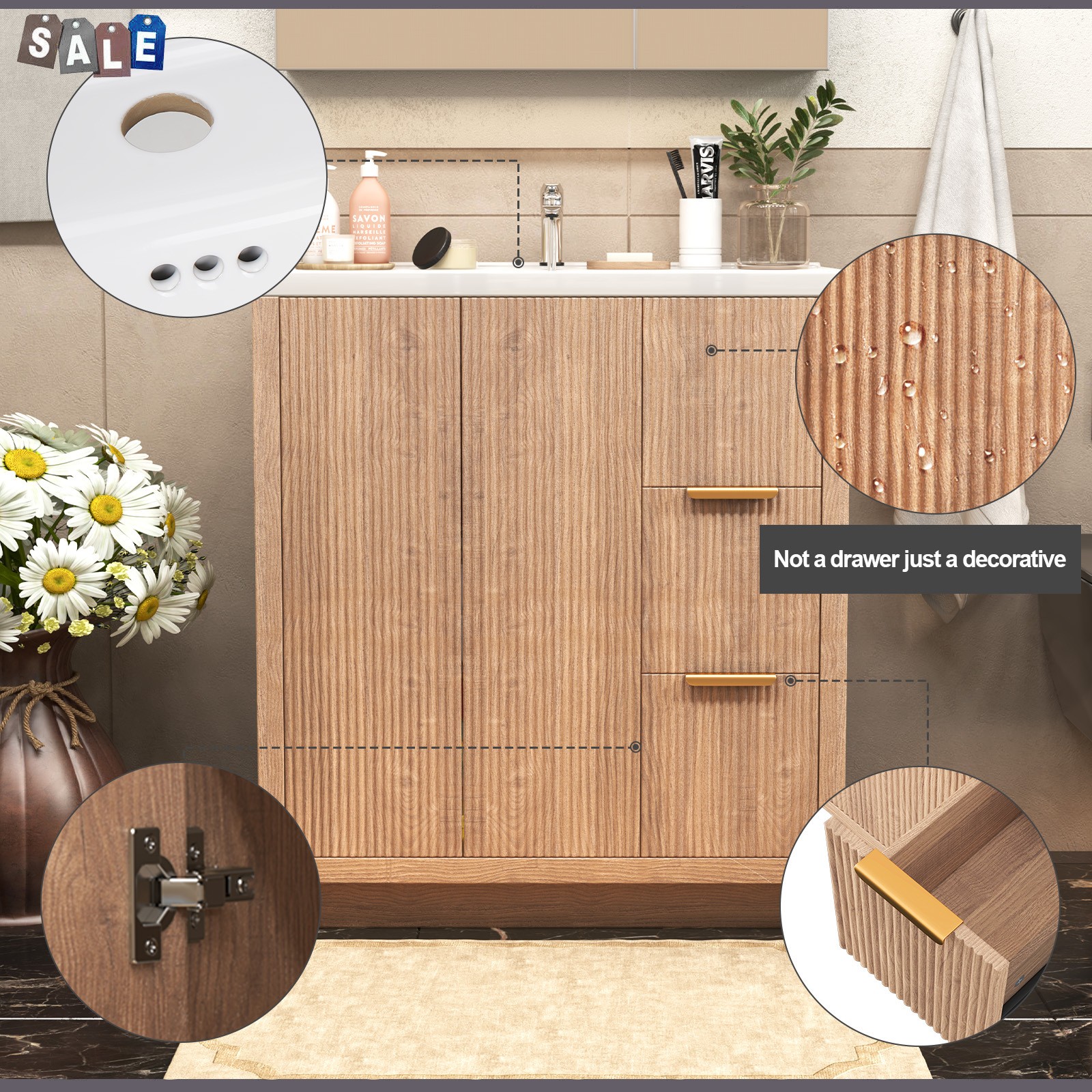31 Inch Vanity Wood Bathroom Vanity Cabinet W/ Countertop Ceramic Sinkl