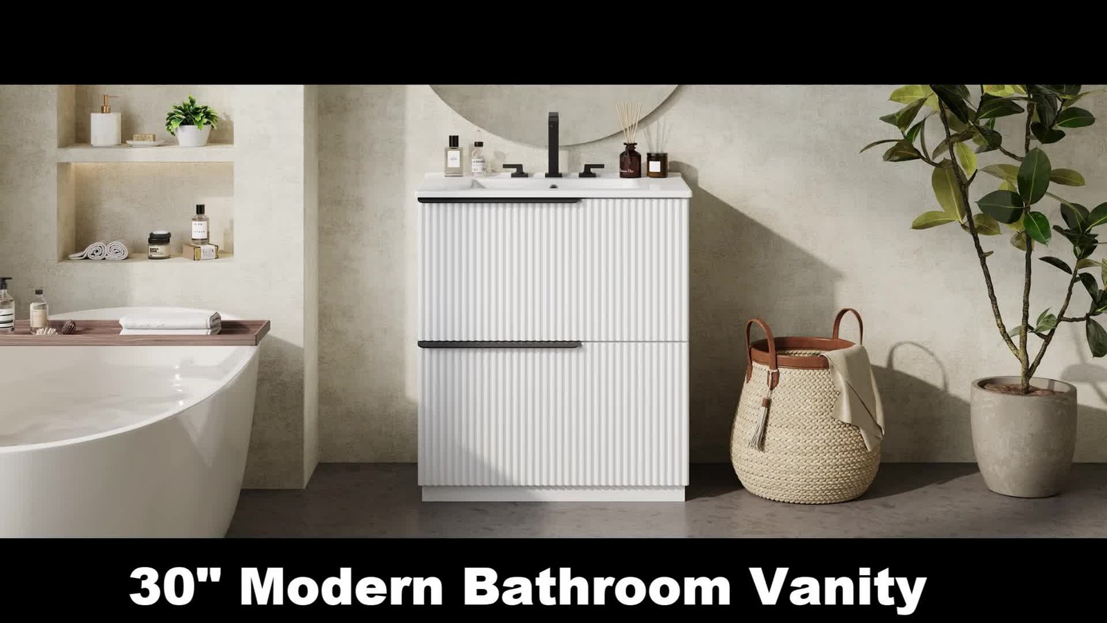 30″ Bathroom Vanity with Ceramic Sink & Soft Close Drawers, White