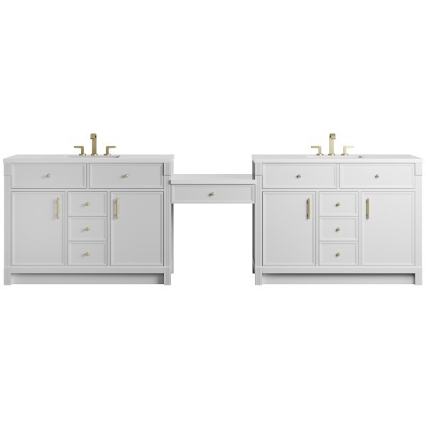 120″ James Martin Bellshire 660-VMC120-BW-3WZ Dual Vanity Cabinet White Zeus Top