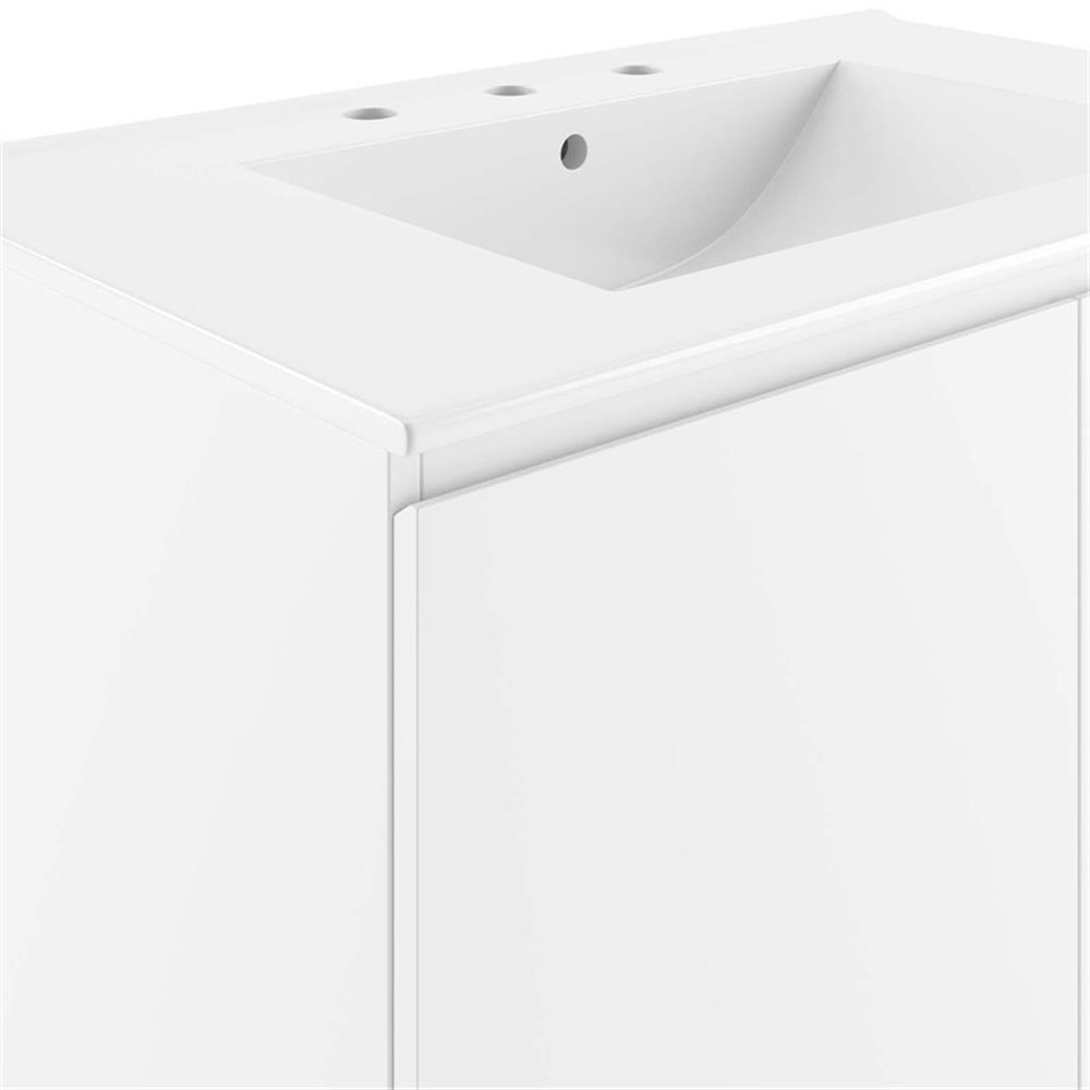Modway Bryn 30″ Modern Wood/Ceramic Wall-Mount Bathroom Vanity in White