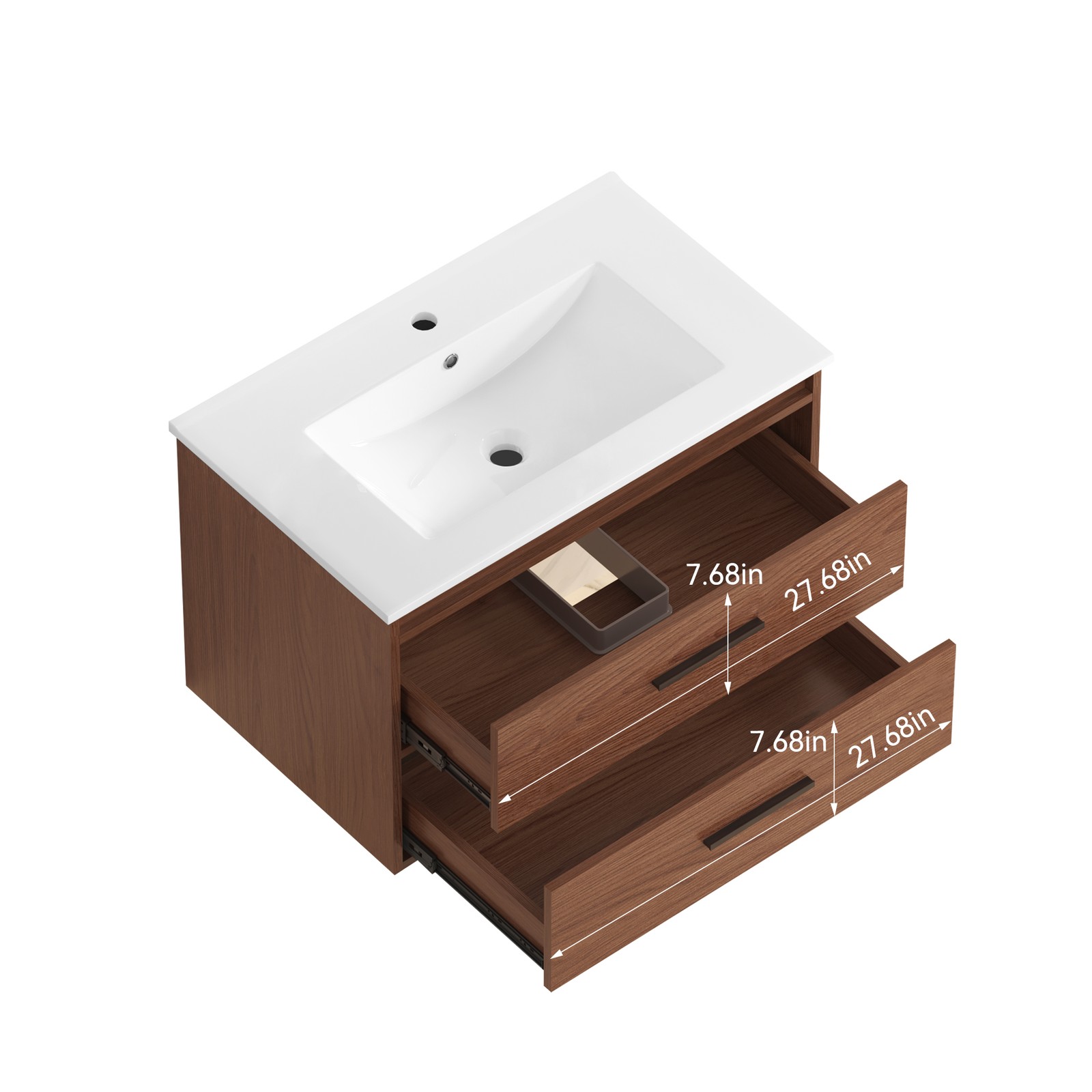 30″ reddish brown Wall Mounting Bathroom Vanity with Soft Close 2 Drawers