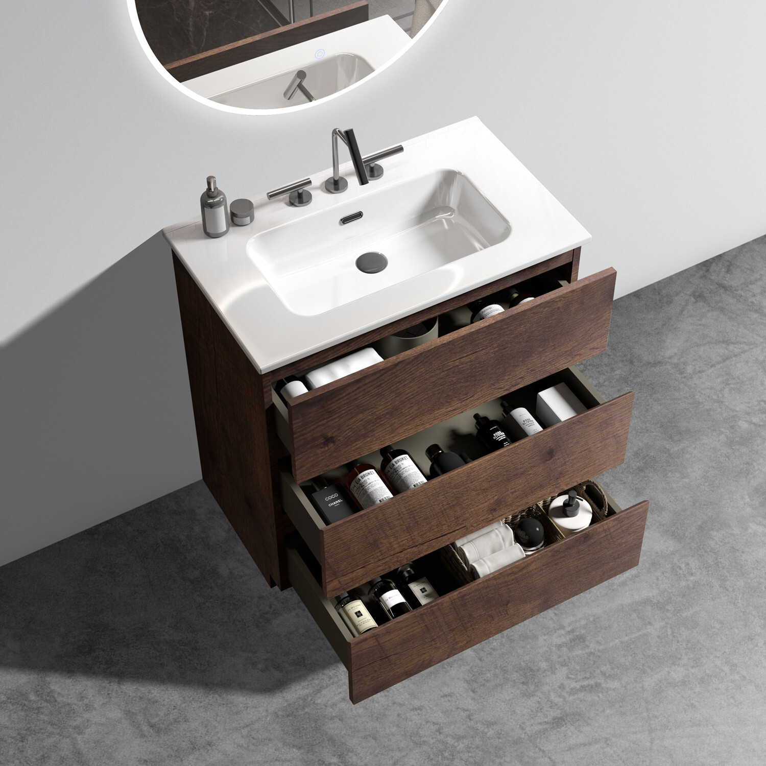 24″ 30″ Bathroom Vanity w/ Sink, Freestanding Vanity Storage Cabinet, 3 Drawers