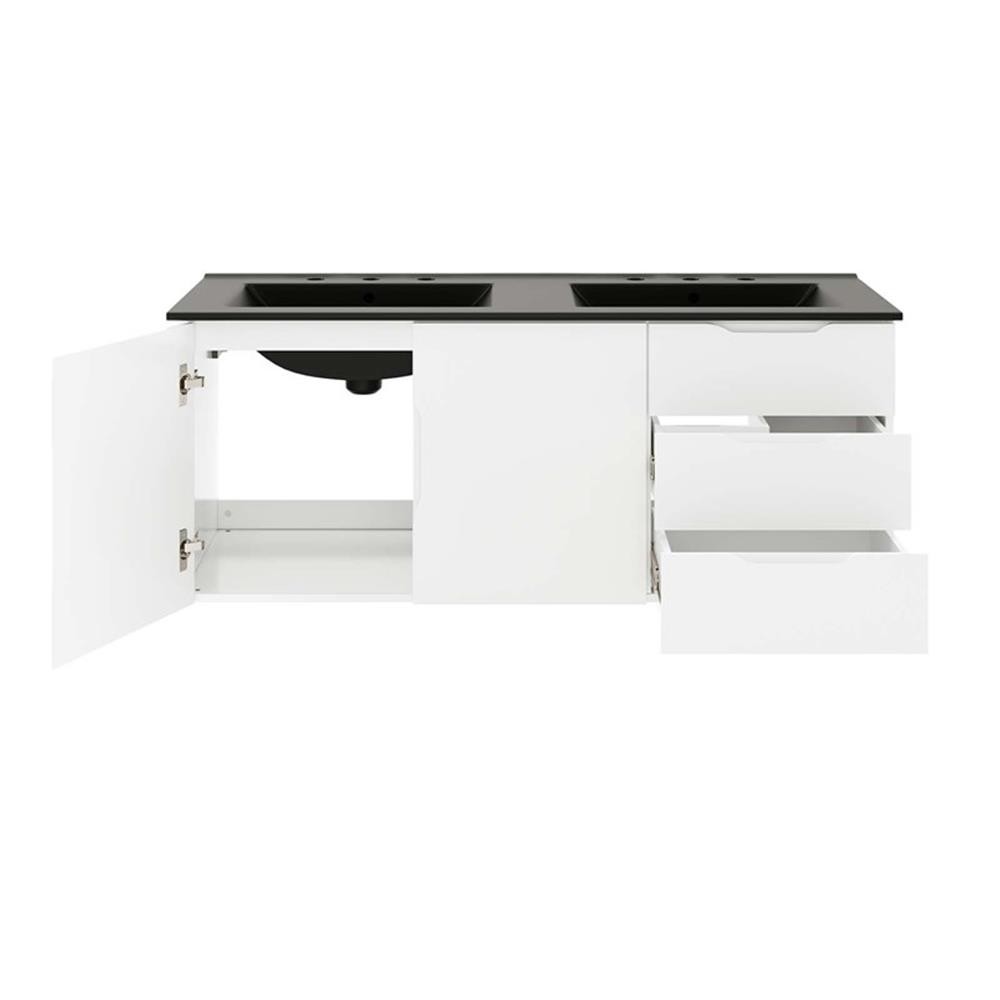 Pemberly Row Modern Wood/Ceramic Double Sink Bathroom Vanity in White/Black