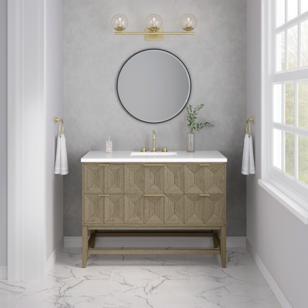 48″ James Martin Emmeline D100-V48-PBO-3WZ Vanity Cabinet White Zeus Top