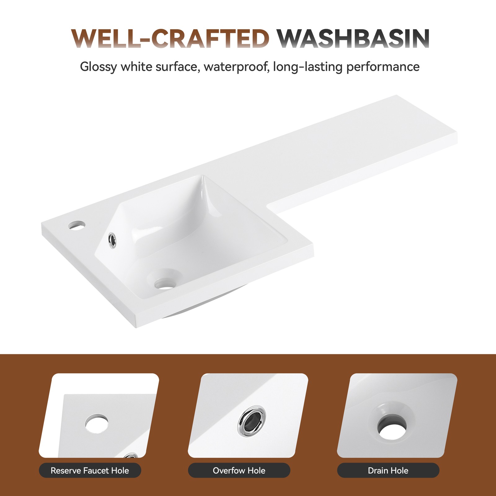 36″ Corner Floating Bathroom Vanity with Integrated Sink, Light Oak