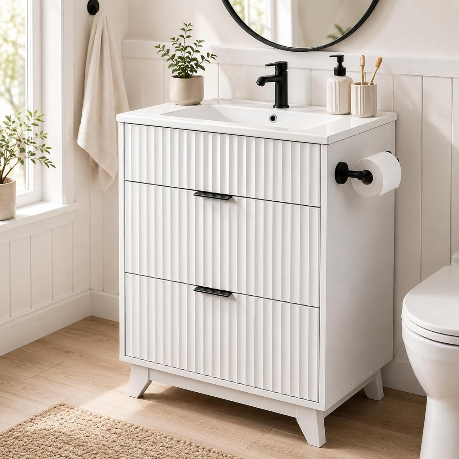 24 Inch Bathroom Vanity with Sink, Mid-Century Modern Vanity with Ceramic Basin