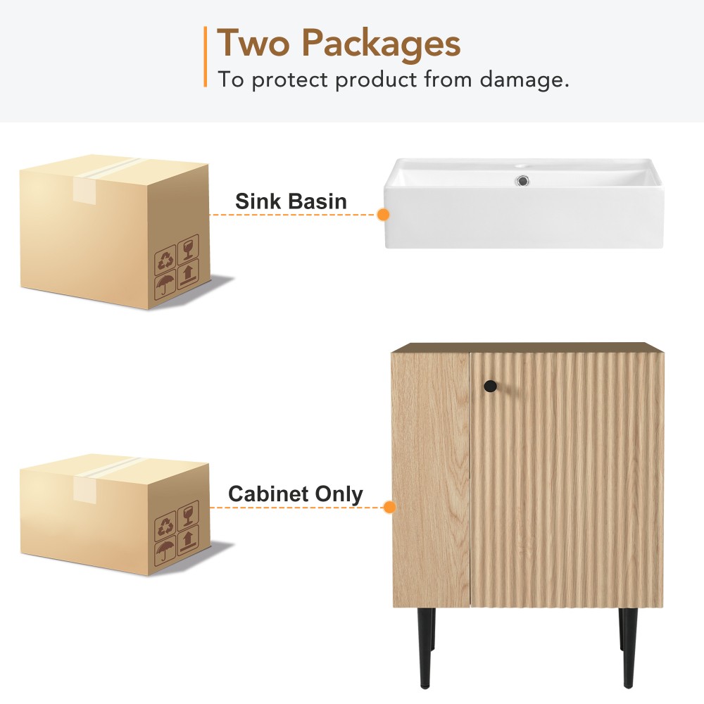 21.6″ Wood Bathroom Vanity，Ceramic Sink，Free-Standing Cabinet，Left Side Storage