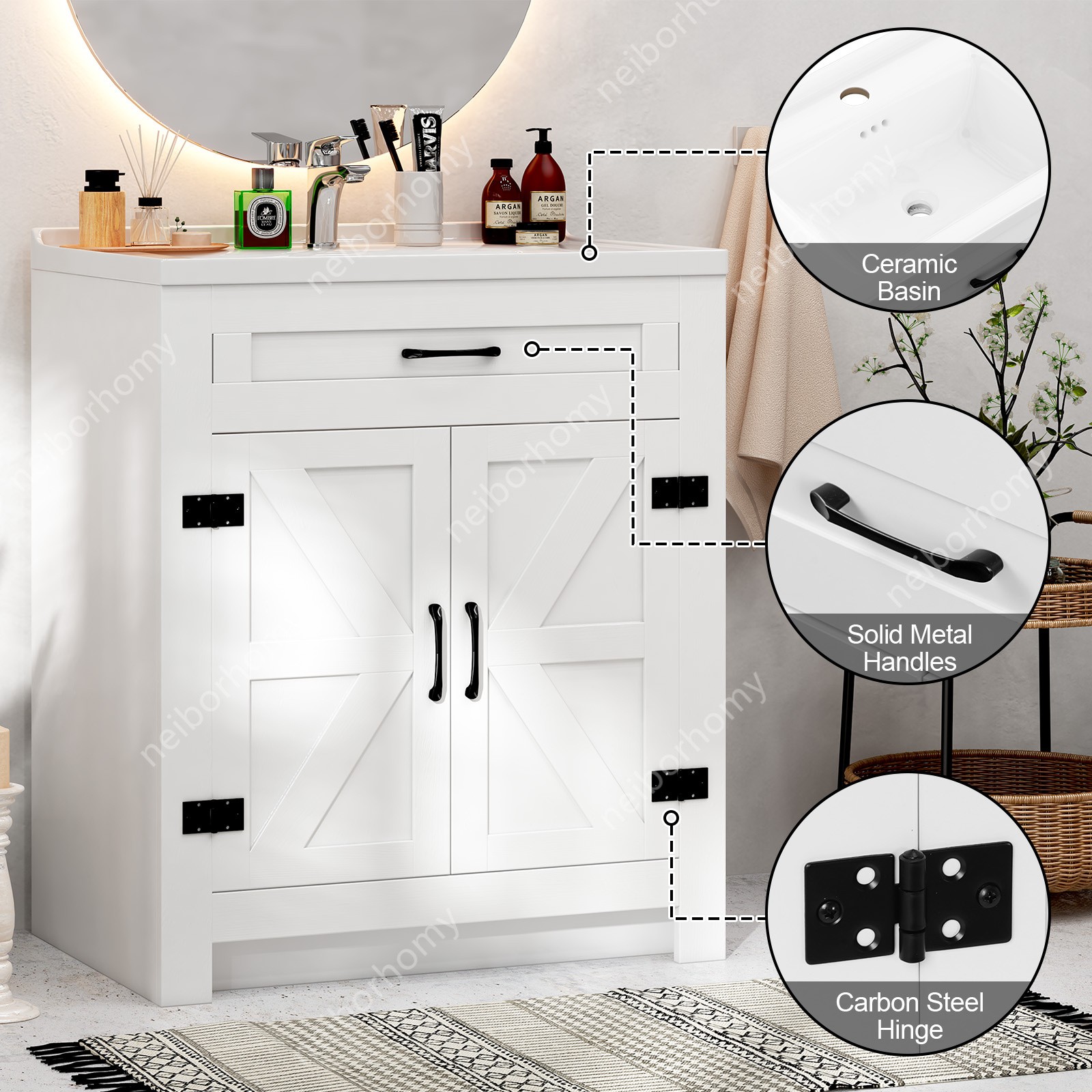 31″ Bathroom Vanity with Ceramic Sink Freestanding Storage Cabinet w/ Drawer