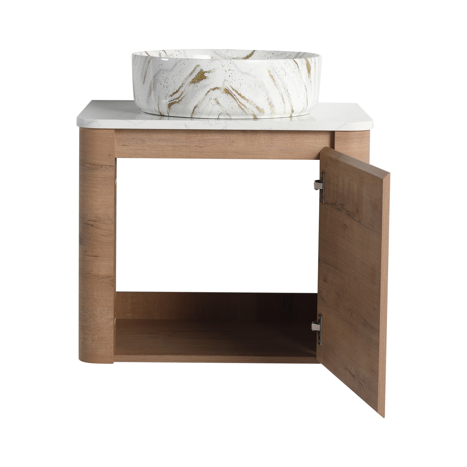 24 in Plywood Wall-Mounted Bathroom Vanity With Ceramic Vessel Sink Counter Top