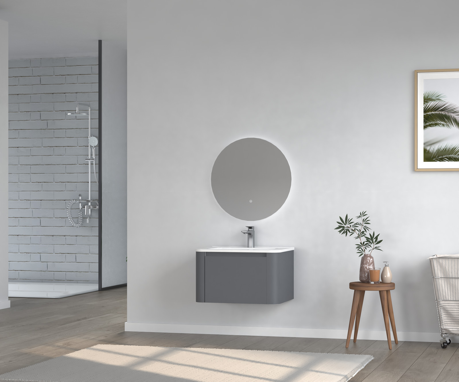 24″ Grey Floating Bathroom Vanity with White Ceramic Integrated Basin