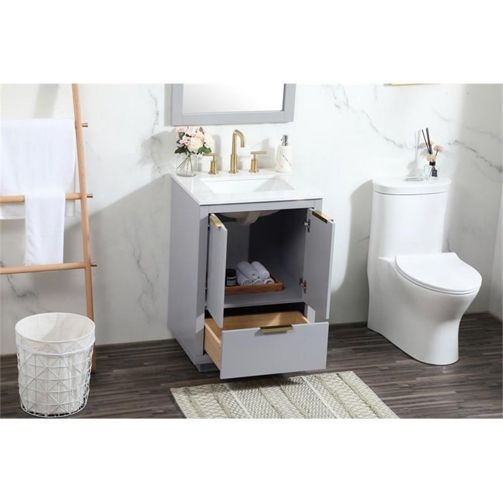 Elegant Decor Blake 24″ Aluminum Alloy MDF Single Bathroom Vanity in Gray