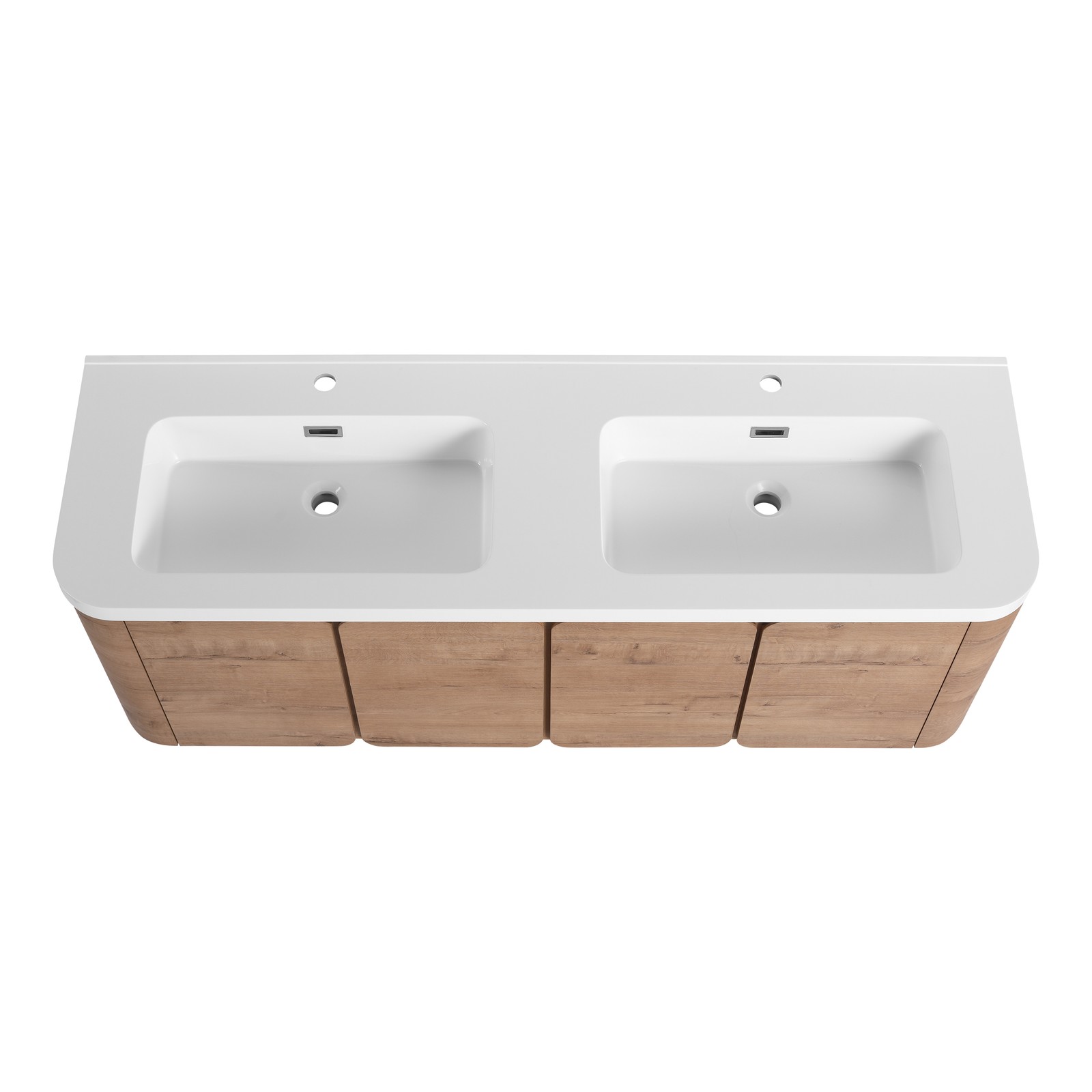 60in Plywood Wall-Mounted Bathroom Vanity with White Double Resin Sink 4 Doors
