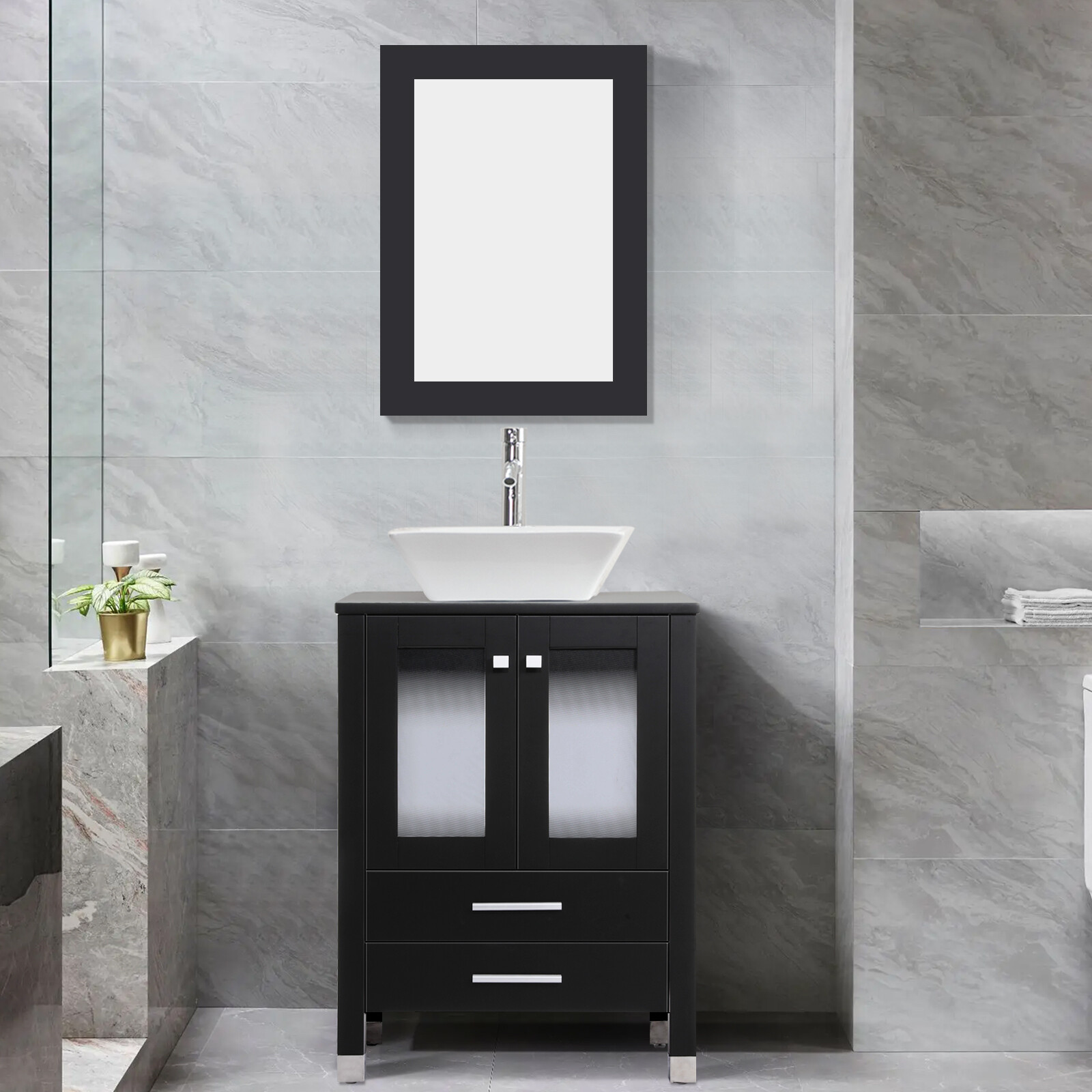24″ Bathroom Vanity with Sink Storage Cabinet Combo W/ Solid Wood Leg