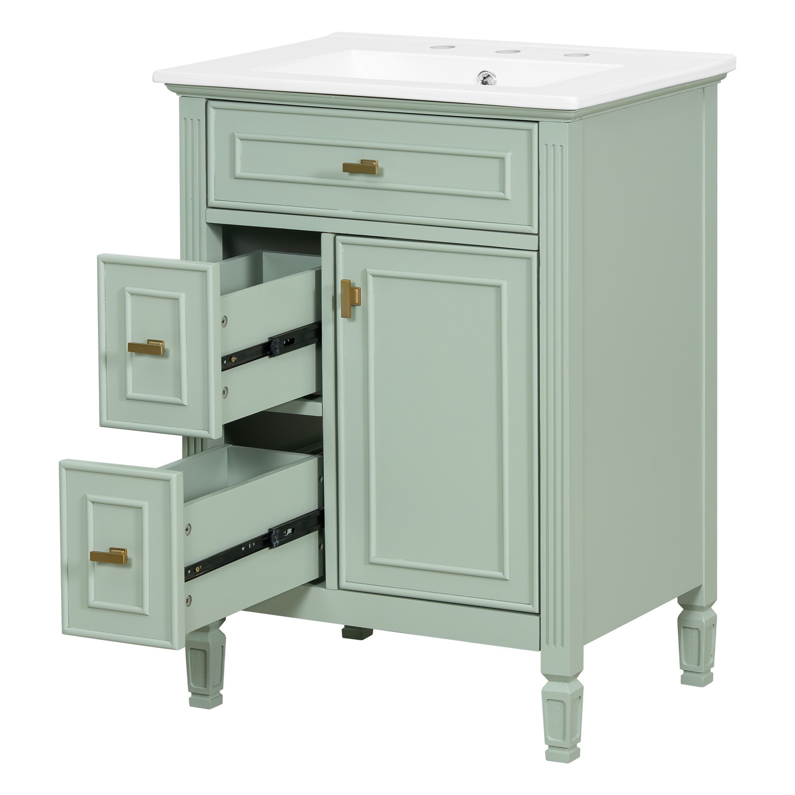 24″ Bathroom Vanity with Sink, Solid Wood & MDF Cabinet, Green