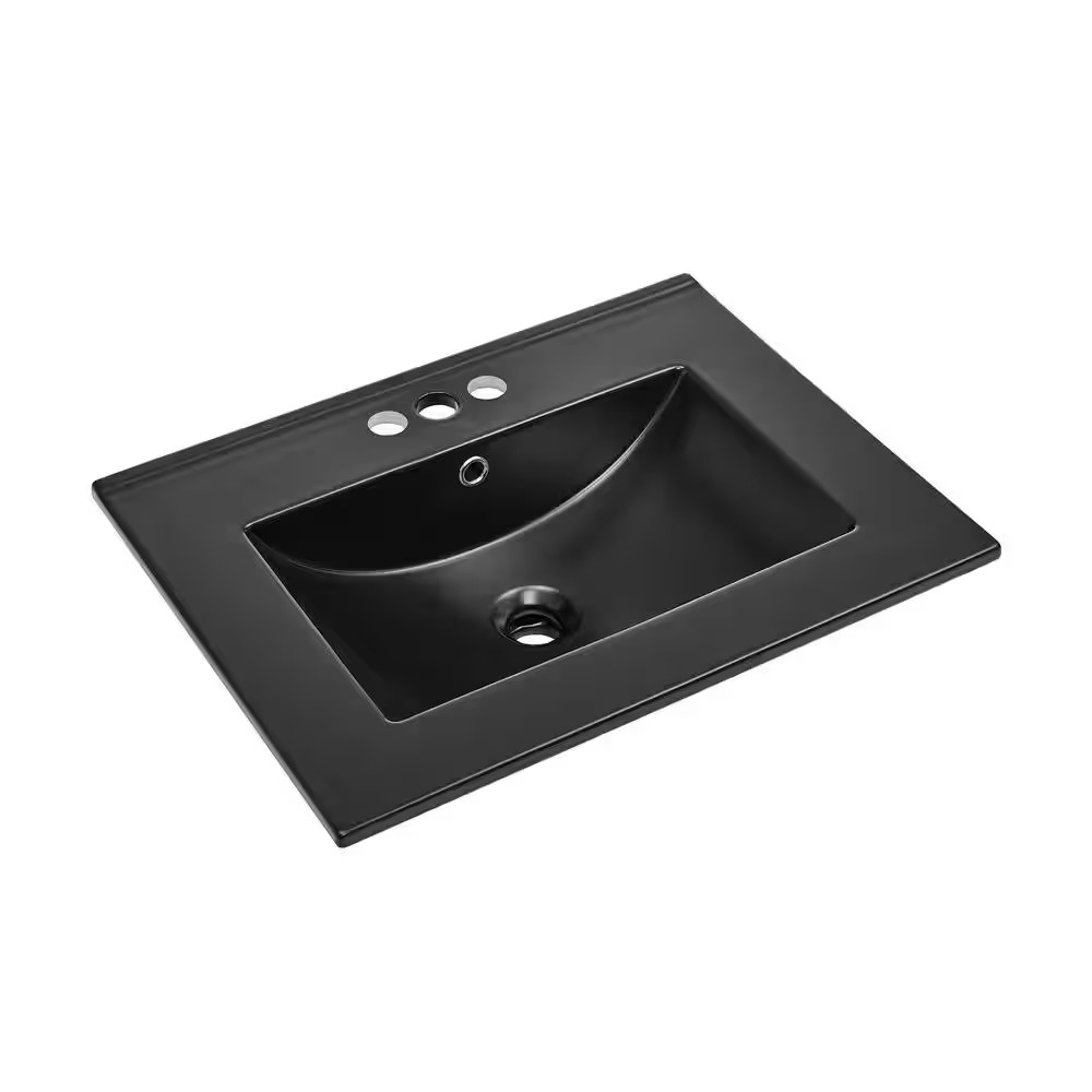 24 In. W X 18.5 In. D Ceramic Vanity Top with 4 In. Centerset Faucet Holes in Ma