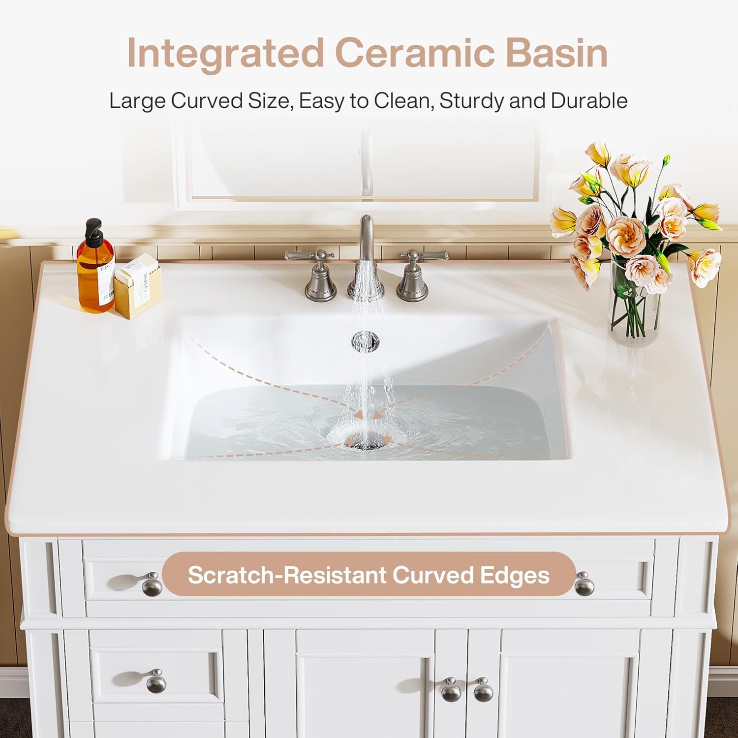36″ Bathroom Vanity with Sink with 4 Drawers & 2 Doors, Bathroom Sink Cabinet