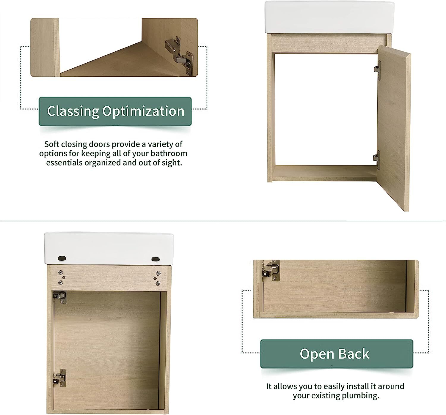 US SHIP 16-In ch Bathroom Vanity with Single Sink Wood Cabinet Small Bathroom