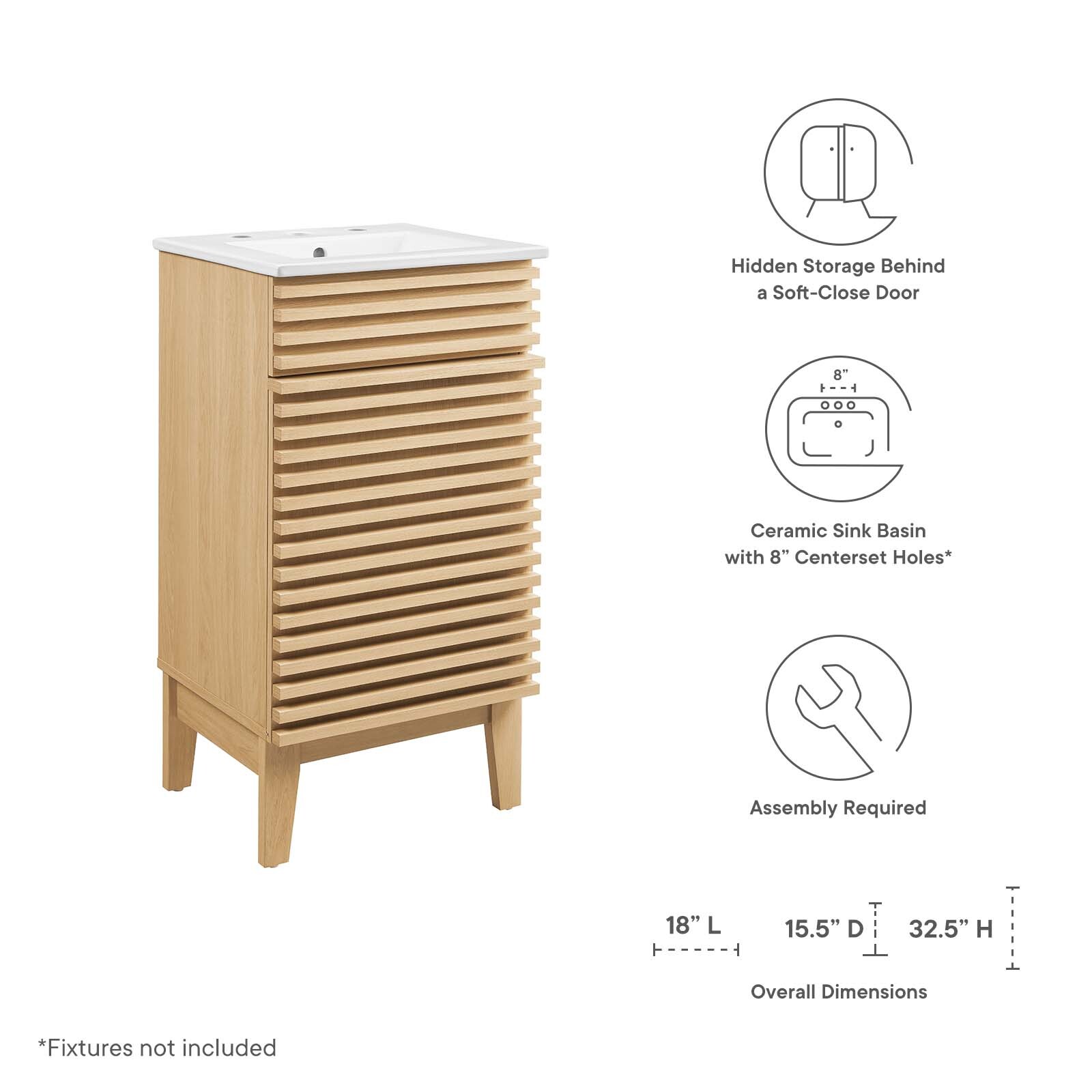 Modway Render 18″ Bathroom Vanity With Sink in Oak White