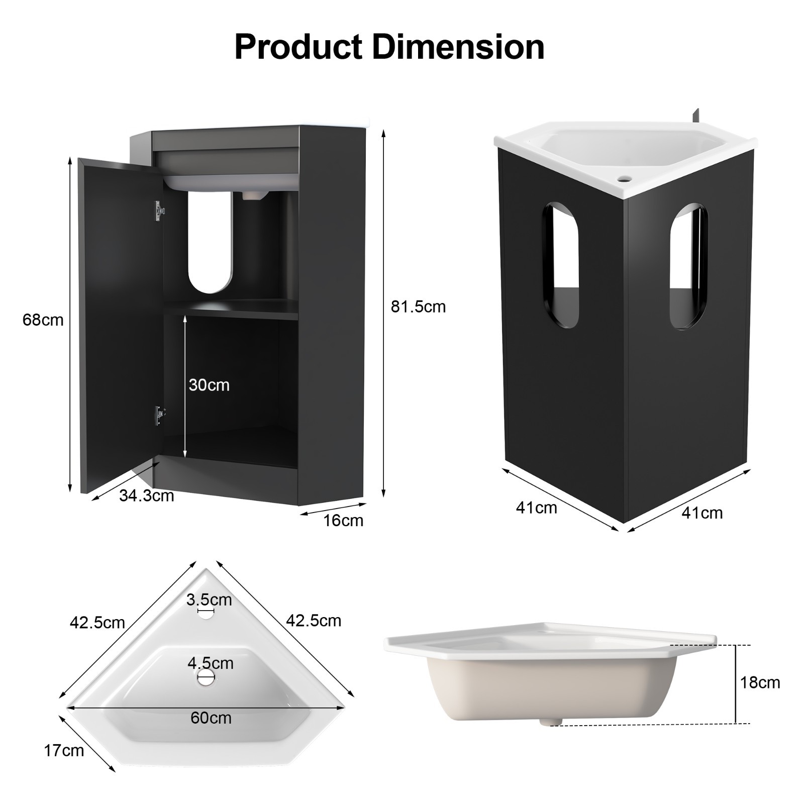 Modern 24″ Corner Vanity Sink Basin Combo Bathroom Storage Cabinet Freestanding