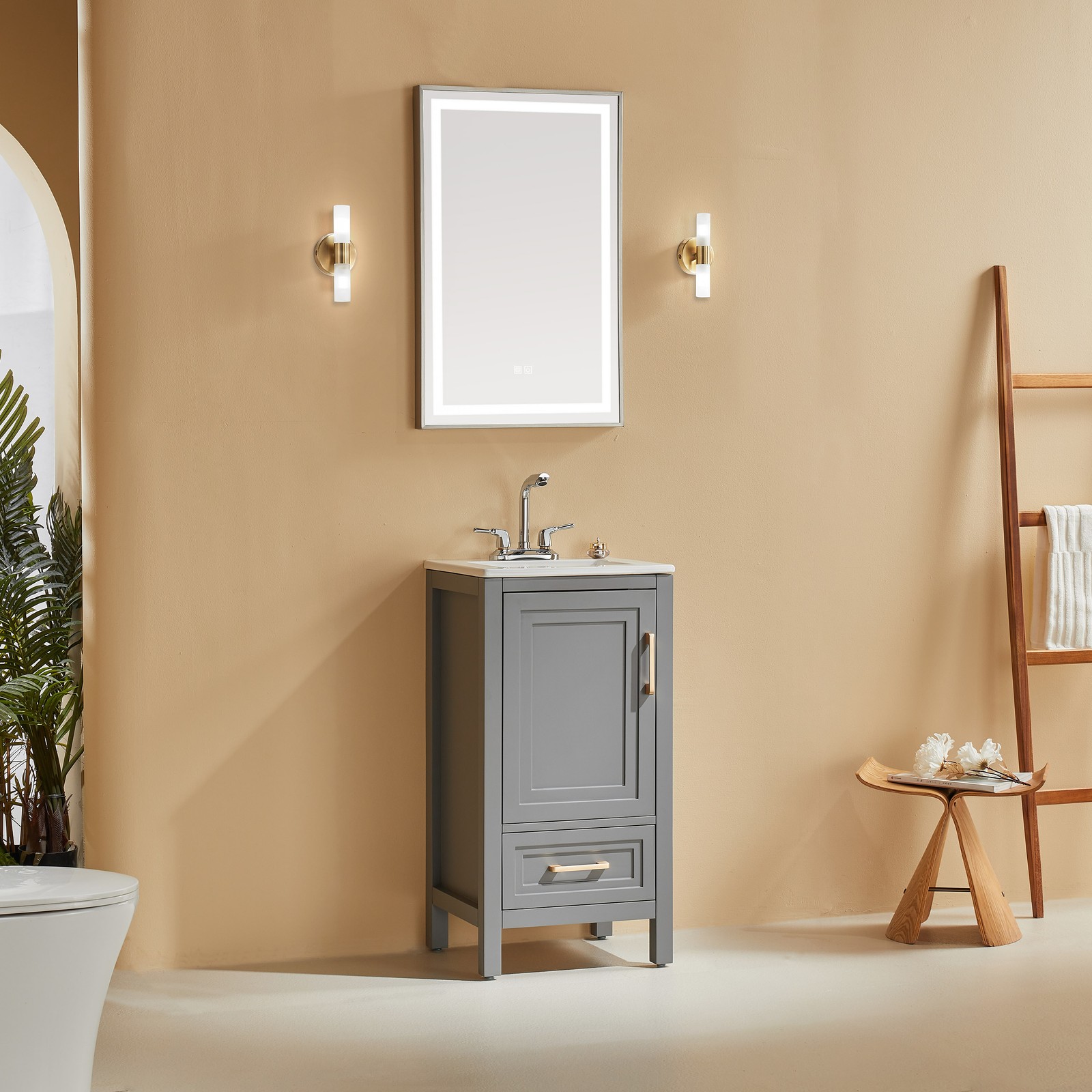 Freestanding Bathroom Vanity w/Ceramic Sink,Storage Cabinet w/Soft Close Door