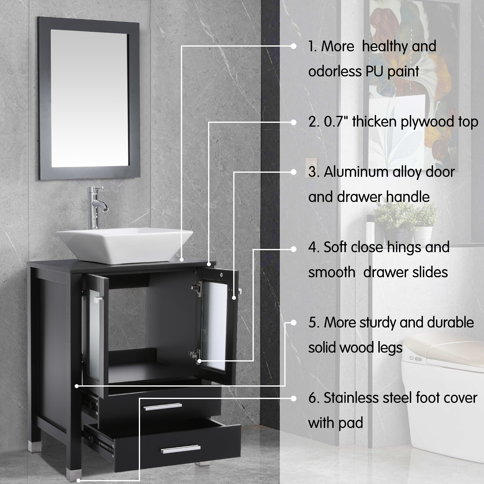 24″ Bathroom Vanity with Sink Storage Cabinet Combo W/ Solid Wood Leg