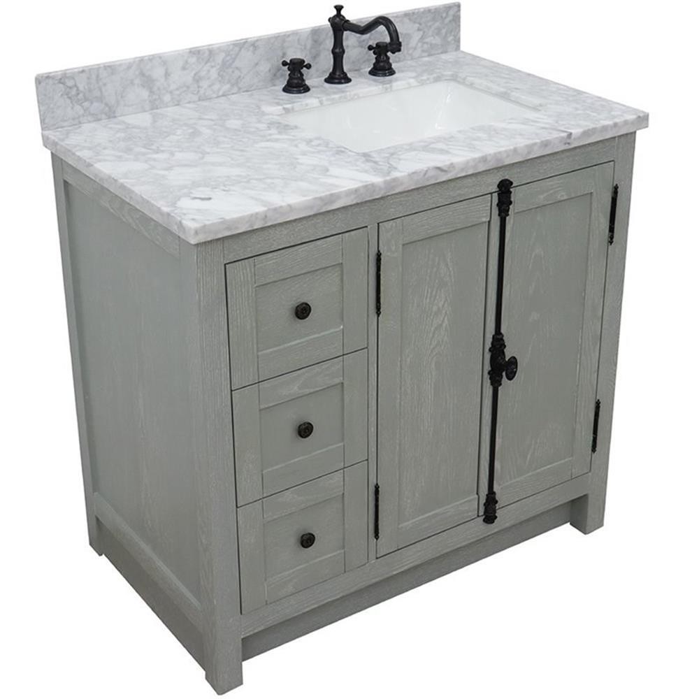 Plantation Solid Wood Vanity with Right Rectangle Sink in Ash/White
