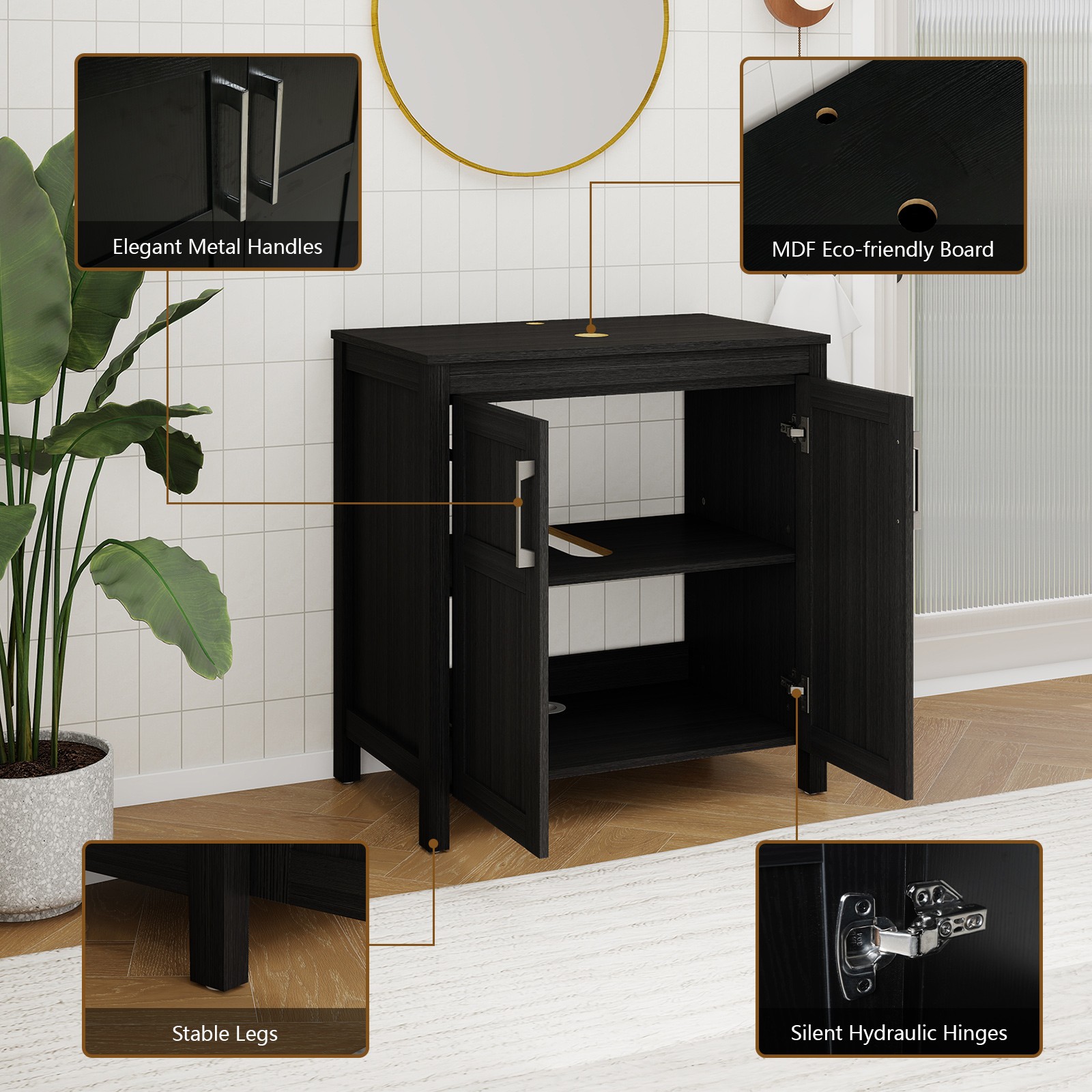 30″ Freestanding Bathroom Vanity w/ Vessel Sink, Pop-Up Drain & Storage Cabinet