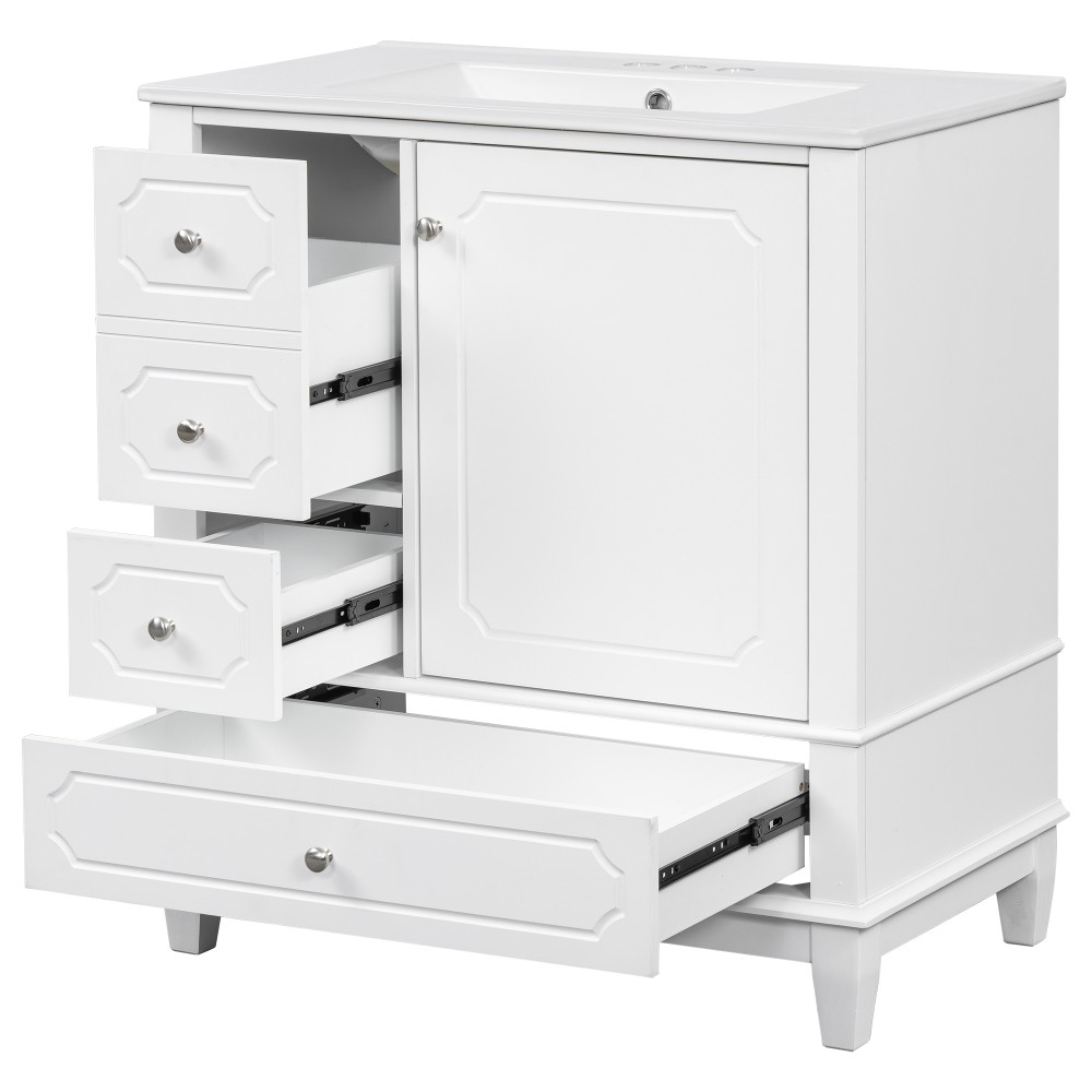30″Bathroom Vanity with Sink Freestanding White Vanity Cabinetwith Ceramic Basin