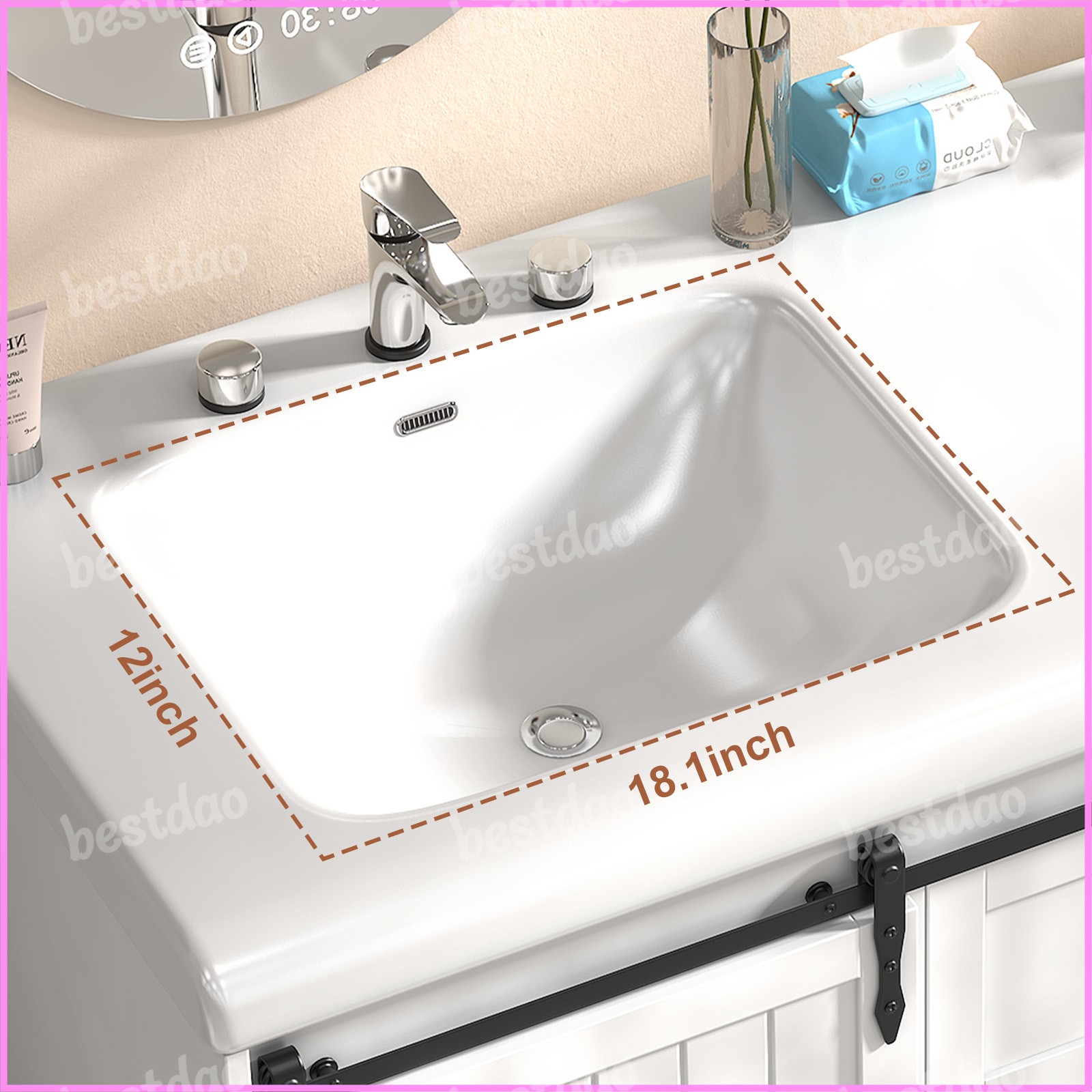 47″ Bathroom Vanity Cabinet with Double Sink Ceramic and 5 Drawers Freestanding